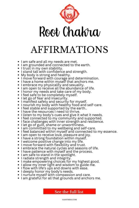 50 Root Chakra Affirmations For Healing And Grounding Sassy Miss