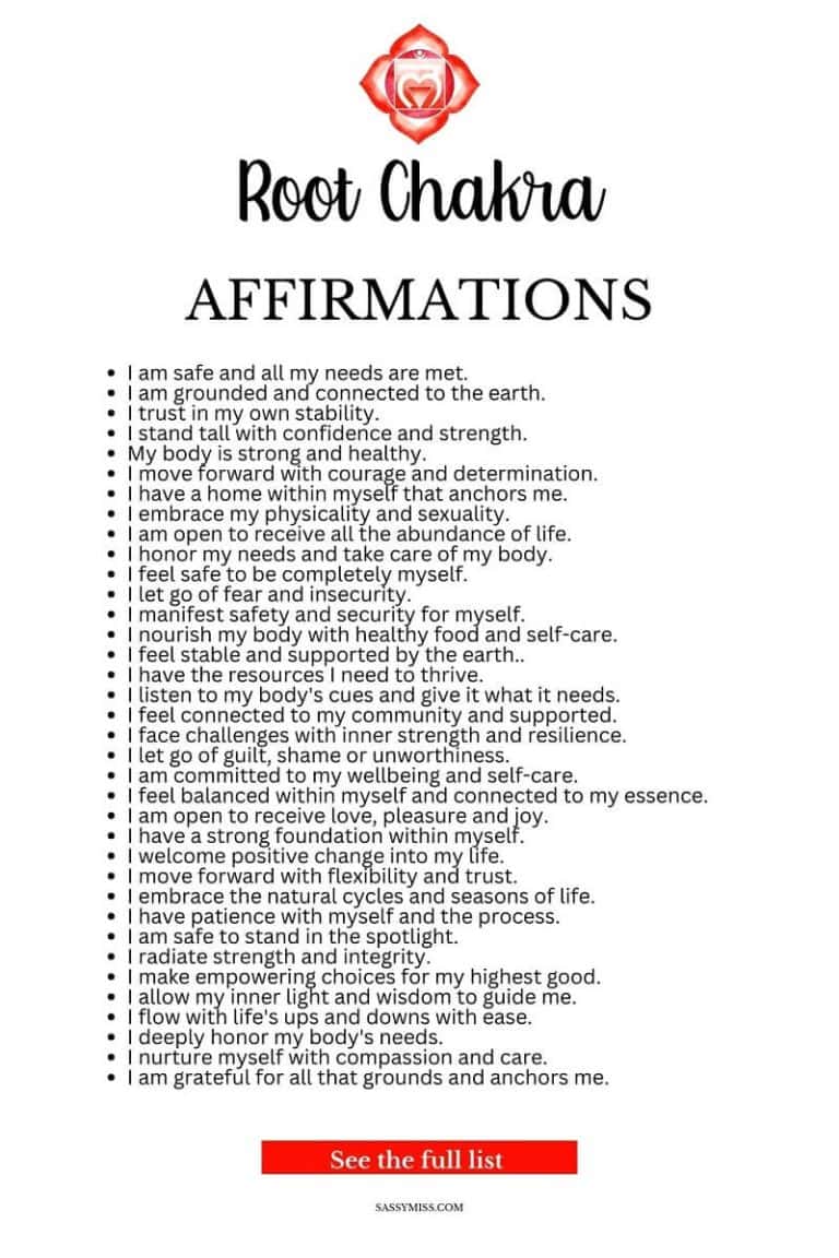 50 Root Chakra Affirmations for Healing and Grounding - Sassy Miss